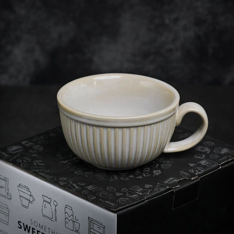 Retro European-Style Glazed Ceramic Coffee Cup Cappuccino Latte Fancy Coffee Pull Flower Cup and Saucer Suit 220ml