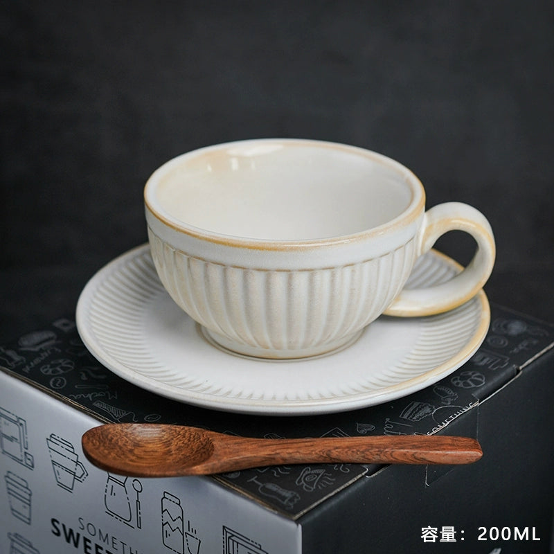 Retro European-Style Glazed Ceramic Coffee Cup Cappuccino Latte Fancy Coffee Pull Flower Cup and Saucer Suit 220ml