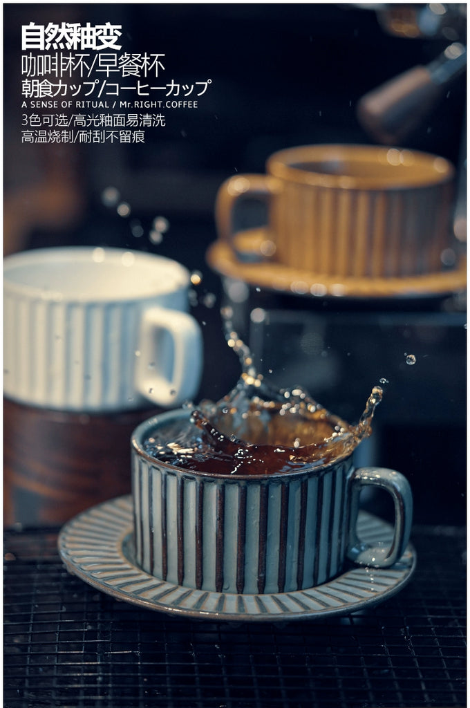 Retro European-Style Glazed Ceramic Coffee Cup Cappuccino Latte Fancy Coffee Pull Flower Cup and Saucer Suit 220ml