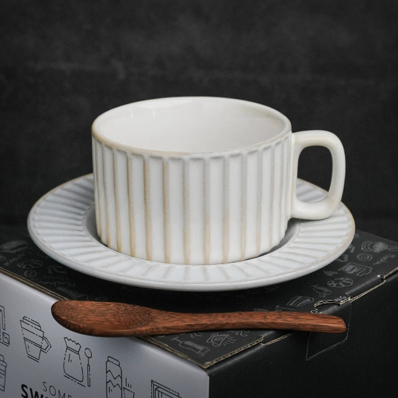 Retro European-Style Glazed Ceramic Coffee Cup Cappuccino Latte Fancy Coffee Pull Flower Cup and Saucer Suit 220ml