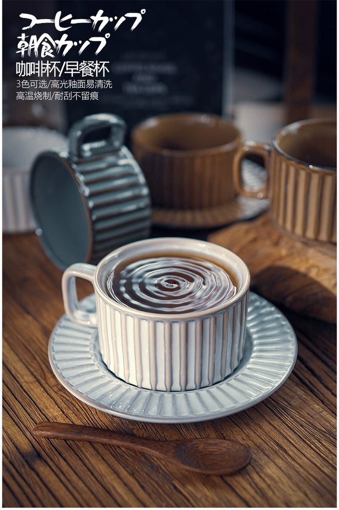 Retro European-Style Glazed Ceramic Coffee Cup Cappuccino Latte Fancy Coffee Pull Flower Cup and Saucer Suit 220ml