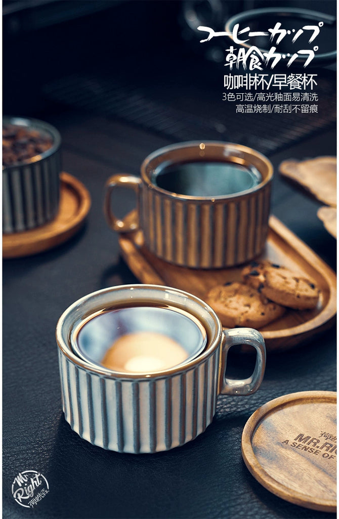 Retro European-Style Glazed Ceramic Coffee Cup Cappuccino Latte Fancy Coffee Pull Flower Cup and Saucer Suit 220ml