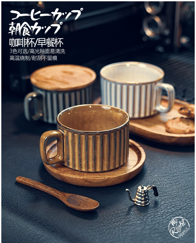 Retro European-Style Glazed Ceramic Coffee Cup Cappuccino Latte Fancy Coffee Pull Flower Cup and Saucer Suit 220ml