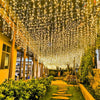 5m-40m Outdoor LED String Lights Christmas Garland LED Icicle Curtain Light Droop 0.6m Garden Street Wedding Decorative lighting