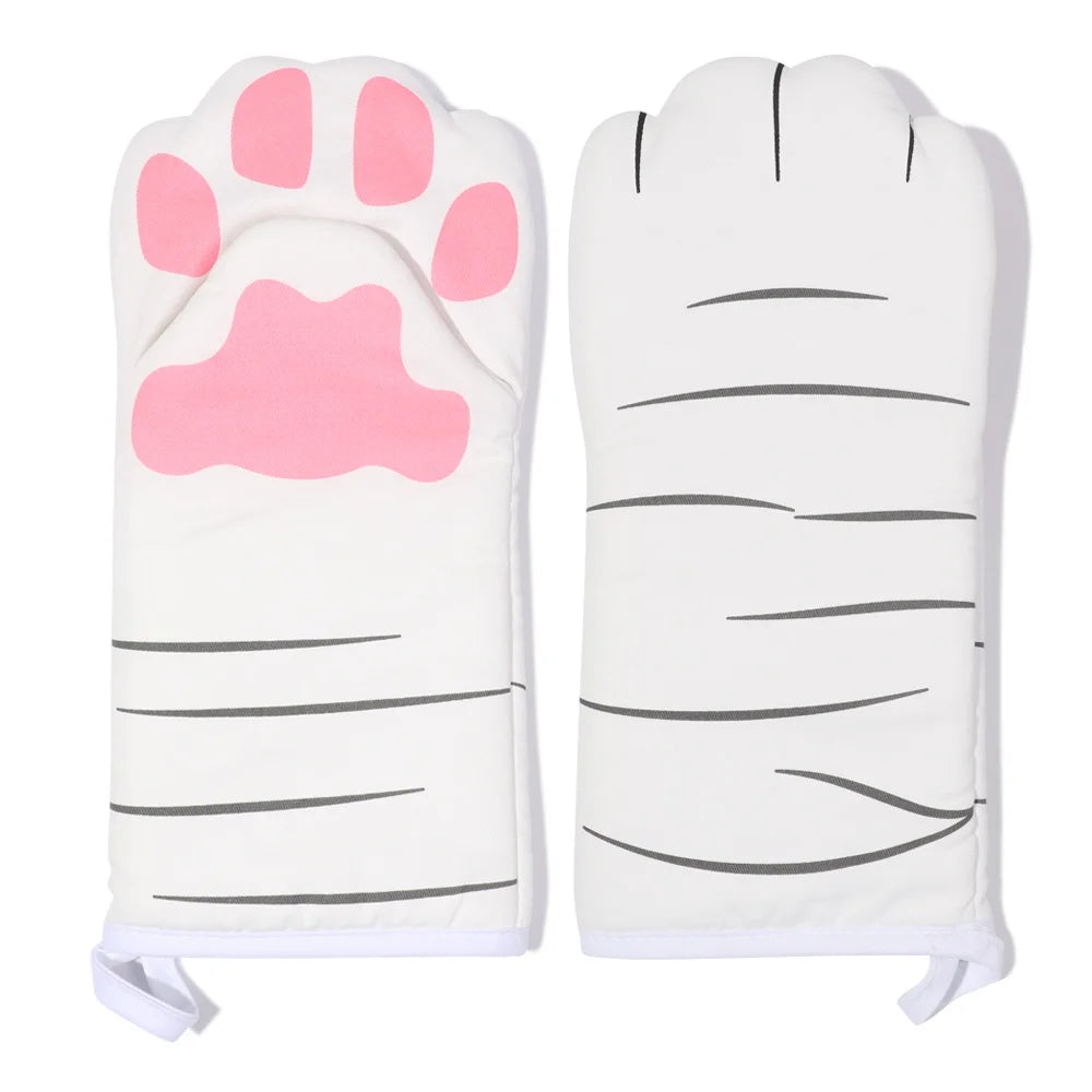 Cute Cartoon Cat Paws Pattern Oven Mitts Cotton Insulation Gloves Anti-Scalding Heat Resistant Baking Supply Microwave Tool