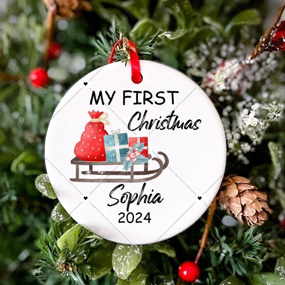 Personalized Christmas Ornament Baby First Christmas Photo Prop Ornament Custom Keepsake Gift Infant Xmas Ceramic Ornament