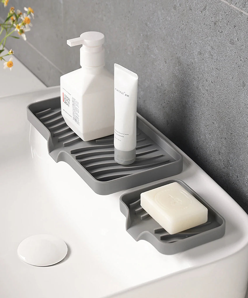 1 Pcs Silicone Soap Tray/Stand, Self-Draining Soap Pad,Multifunctional No-Punch Sink Tray Storage Rack for Bathroom Kitchen