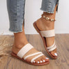 Rimocy 2023 Summer Flat Heel Sandals for Women Casual Plus Size Beach Slippers Woman Pu Leather Strap Slip-On Gladiator Sandals