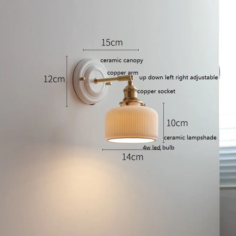 IWHD Nordic Modern Ceramic LED Wall Lamp Sconce Pull Chain Switch Beside Bedroom Bathroom Mirror Stair Light Applique Murale