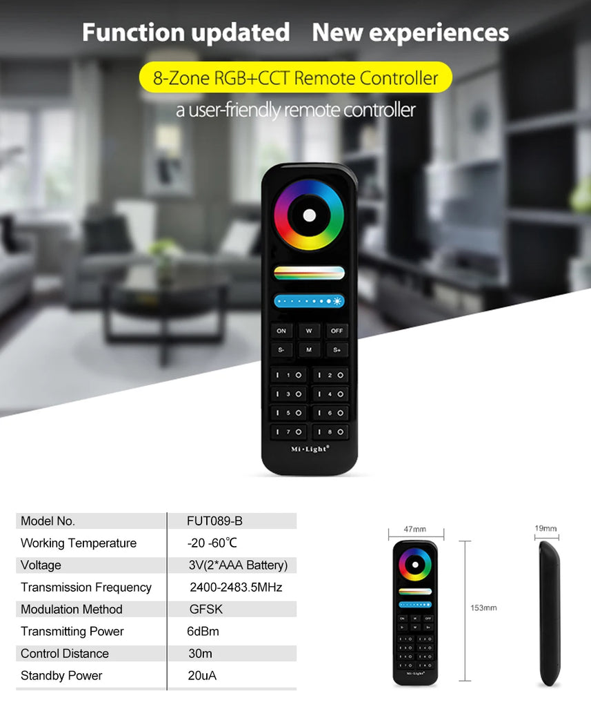 Miboxer Black RGB CCT/RGBW/Single Color Touch Dimming Remote Controller Fo LED Lamp Contoller FUT087 FUT089 FUT096 FUT092