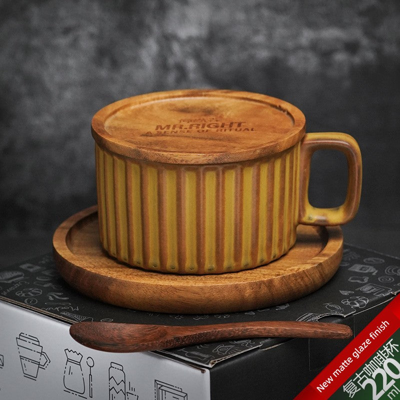 Retro European-Style Glazed Ceramic Coffee Cup Cappuccino Latte Fancy Coffee Pull Flower Cup and Saucer Suit 220ml