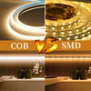 5mm COB LED Strip 384LEDs/M High Density Flexible FOB DC12V/24V Light Bar Warm Cold White 3000K 4000K 6000K for Decor Lighting