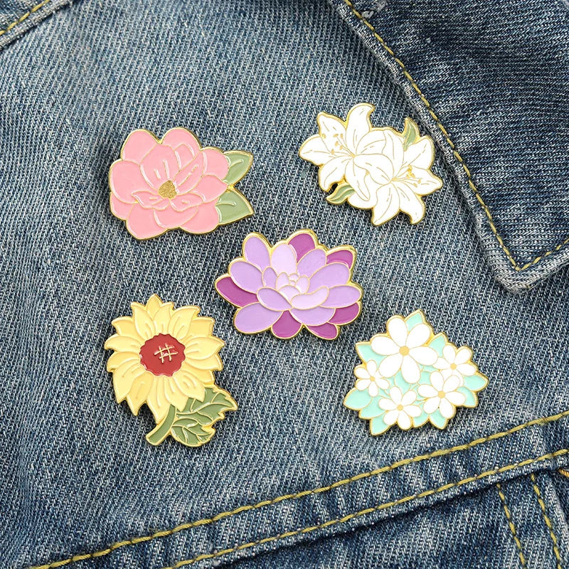 Flower Brooch Simulation Flower Plant Brooch Lily Tulip Sunflower Iris Morning Glory Lotus Clothing Brooch Badge Lapel Pins