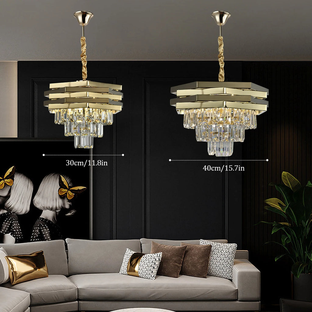 Gold round modern crystal ceiling chandelier K9 Crystal 3 level light ceiling pendant lamps for the living room foyer staircase