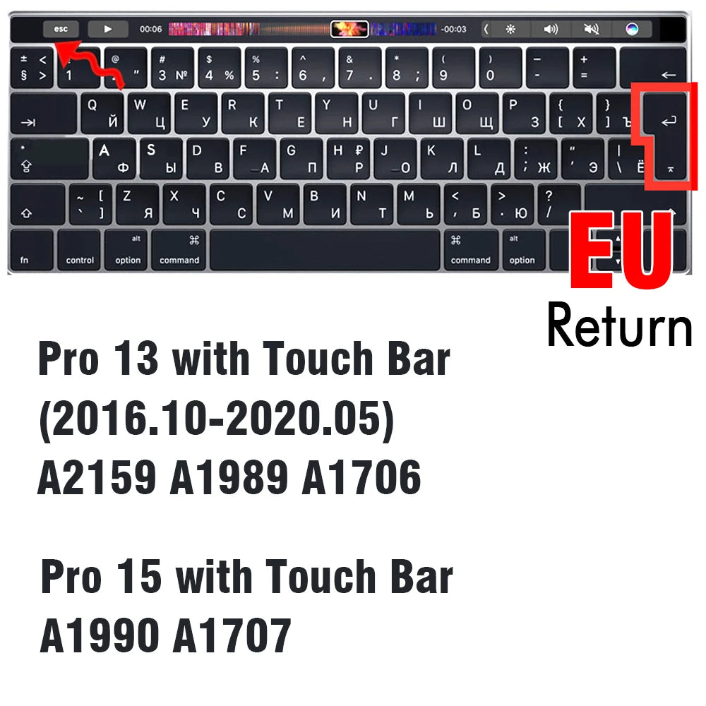 Keyboard Cover for Macbook Air 13 11 Pro 14/16 M1 Touch Bar 15 12 Retina Silicone Protector Skin A2179 A2337 A2338 A2442 US EU