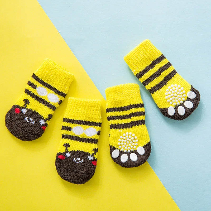 4pcs Pet Socks Dog Socks Breathable Anti-Slip Puppy Shoes Pet Cat Socks Dog Shoes For Small Breeds Spitz York Dogs Chihuahua