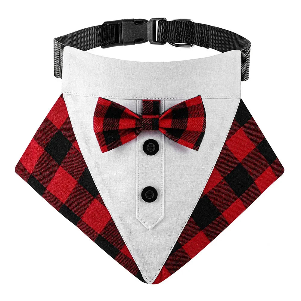 Dogs Tuxedo Bandana Formal Dog Wedding Bandana Collar with Bow Tie Adjustable Pet Scarf Bibs Party Birthday Costume Accessories