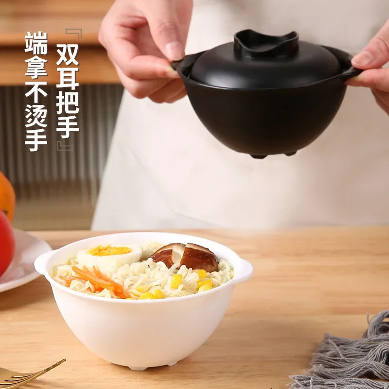 Noodle bowl with cover with two ears can be microwave heated lunch box thermal noodle bowl