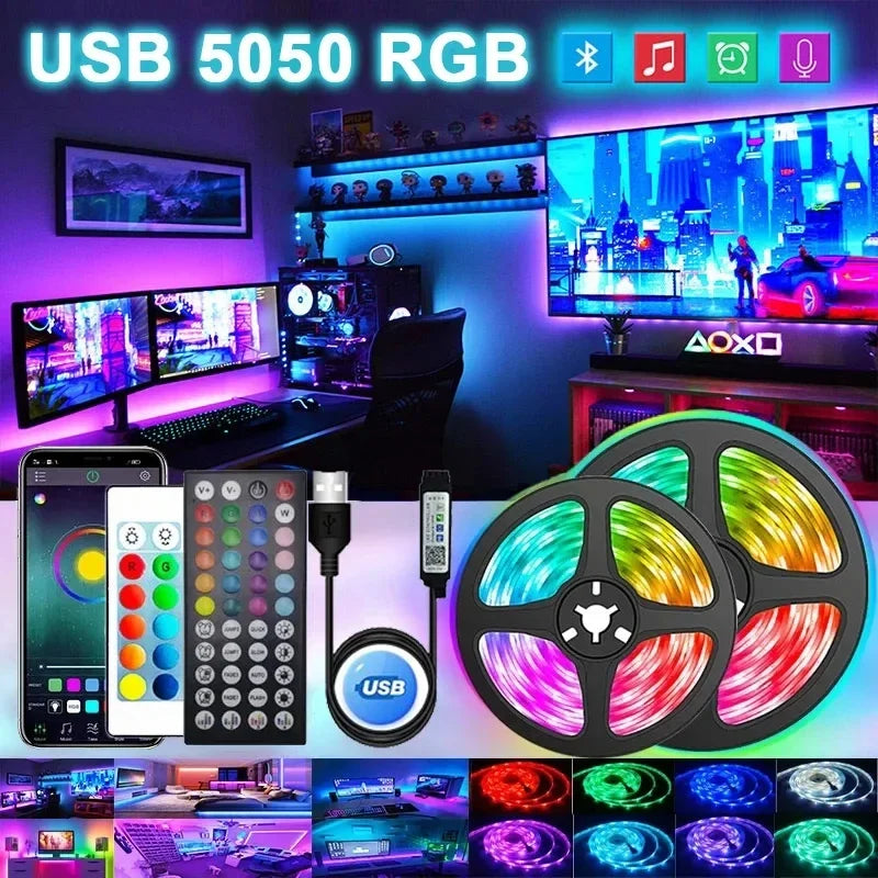 RGB 5050 LED Light Strip USB APP Control Color Changing Lights Flexible Lamp Tape Ribbon Diode Festival Party TV Desk Room Decor