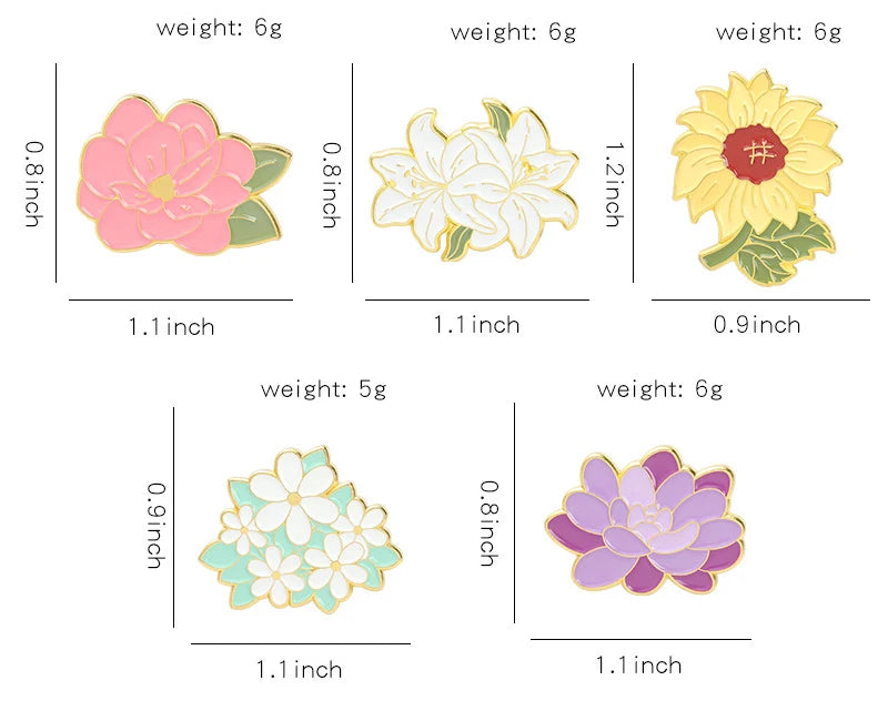 Flower Brooch Simulation Flower Plant Brooch Lily Tulip Sunflower Iris Morning Glory Lotus Clothing Brooch Badge Lapel Pins