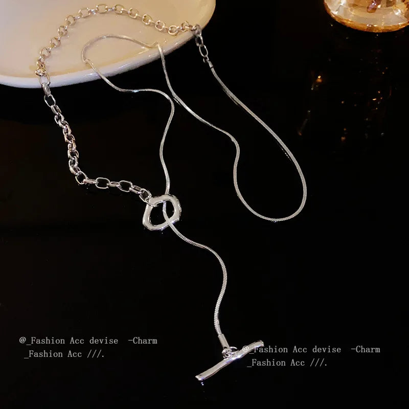 Irregular Double-layer OT Buckle Necklace Korean Fashion Cool Style Sweater Chain Wholesale of Accessories