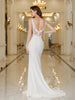 White Mermaid V Neck Evening Dresses Elegant Appliques Sexy Backless Fish Bone Illusion Prom Formal Party Gowns Robe De Soiree