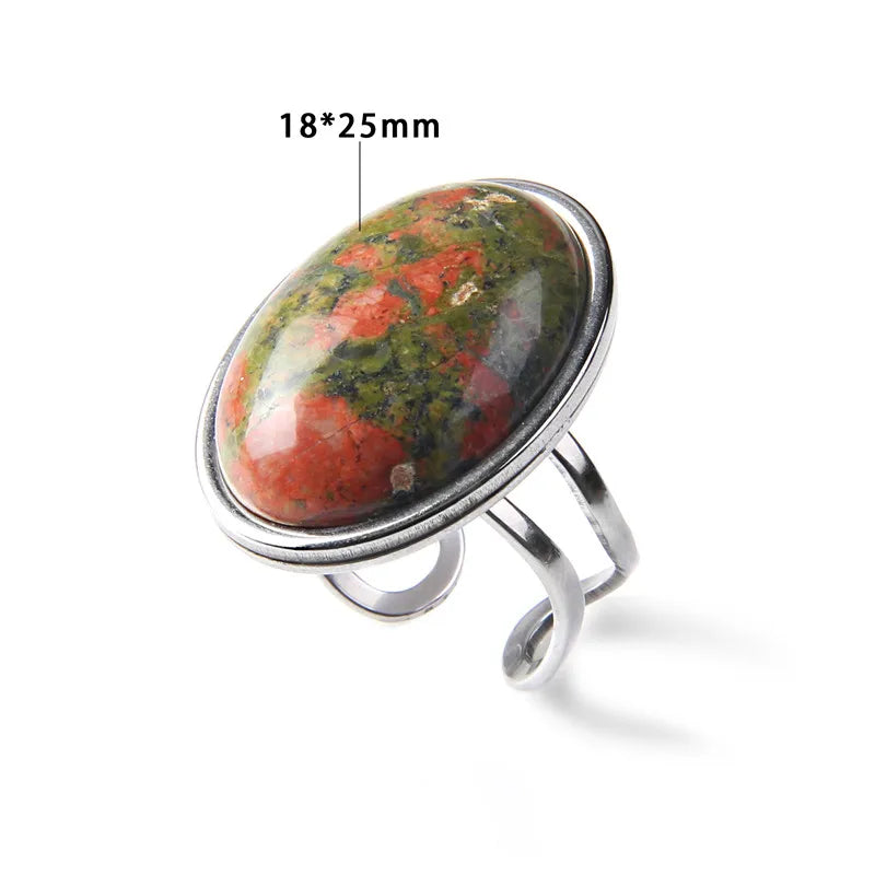 Fashion Female Finger Ring Pink Agat Quartzs Tiger Eye Rings Silver Color Simple Energy Yoga Ring for Women Girls Jewelry Gift