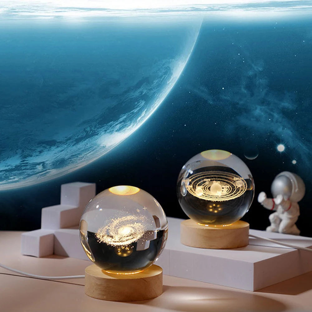 Unique USB Night Light with Galaxy and Planetary Projections 3D Crystal Ball Lamp for Cozy Atmosphere plasma ball Night Light