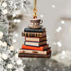 Creative 3D Bookshelf Christmas Pendant Acrylic Flat Printing Book Dogs Drop Xmas Tree Window Hanging Decor New Year Gifts