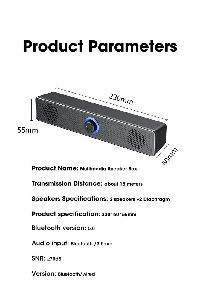 Home Theater Bluetooth Speaker Wired and Wireless Soundbar USB Powered Soundbar for TV Pc Laptop Gaming Surround Audio System