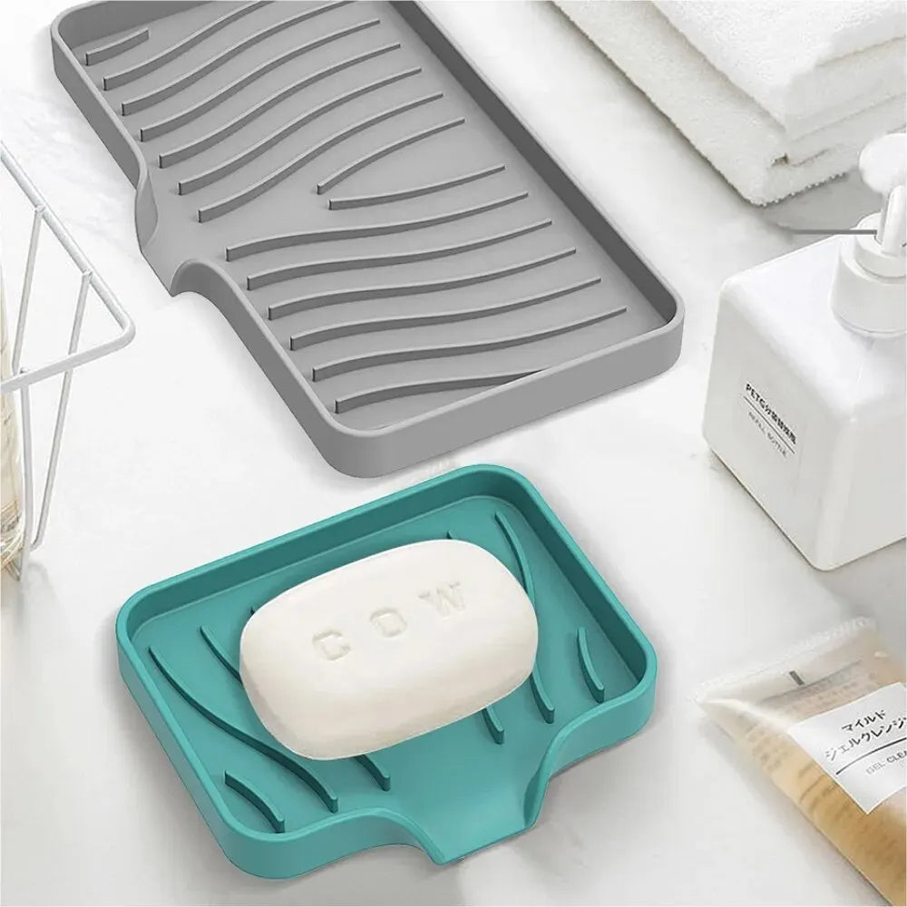 1 Pcs Silicone Soap Tray/Stand, Self-Draining Soap Pad,Multifunctional No-Punch Sink Tray Storage Rack for Bathroom Kitchen