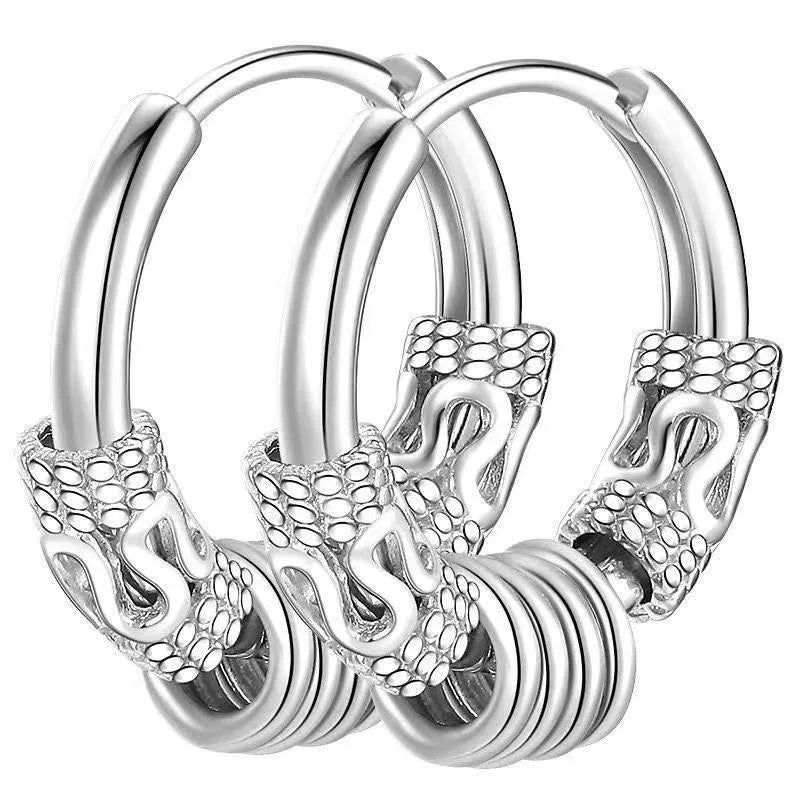 2pcs Punk Stainless Steel Round Circle Totem Hoop Earrings For Men Women, Not Fade Ear Rings Hip Hop Male Ear Piercing Jewelry