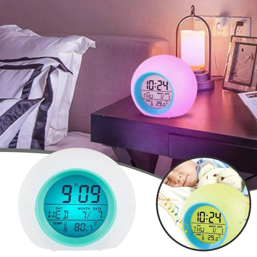 Kids Alarm Clock Cute Digital Clock With Temperature Date Change 7 Colors OK To Wake Boys Girls Get Up Clock For Bedroom