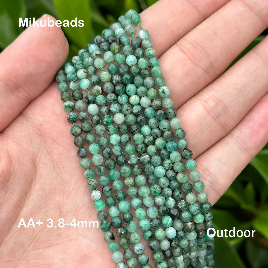 Wholesale Natural A+ 4mm Emerald Faceted Round Loose Beads For Jewelry Making DIY Bracelets Necklace Or Gift Mikubeads