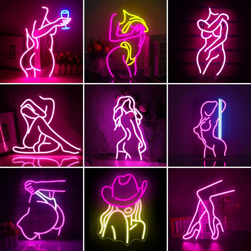 Sexy Lady Neon Sign Woman Body Pink Led Lights USB Powered Wall Light Up Signf For Home Bedroom Party Bar Night Club Room Decor