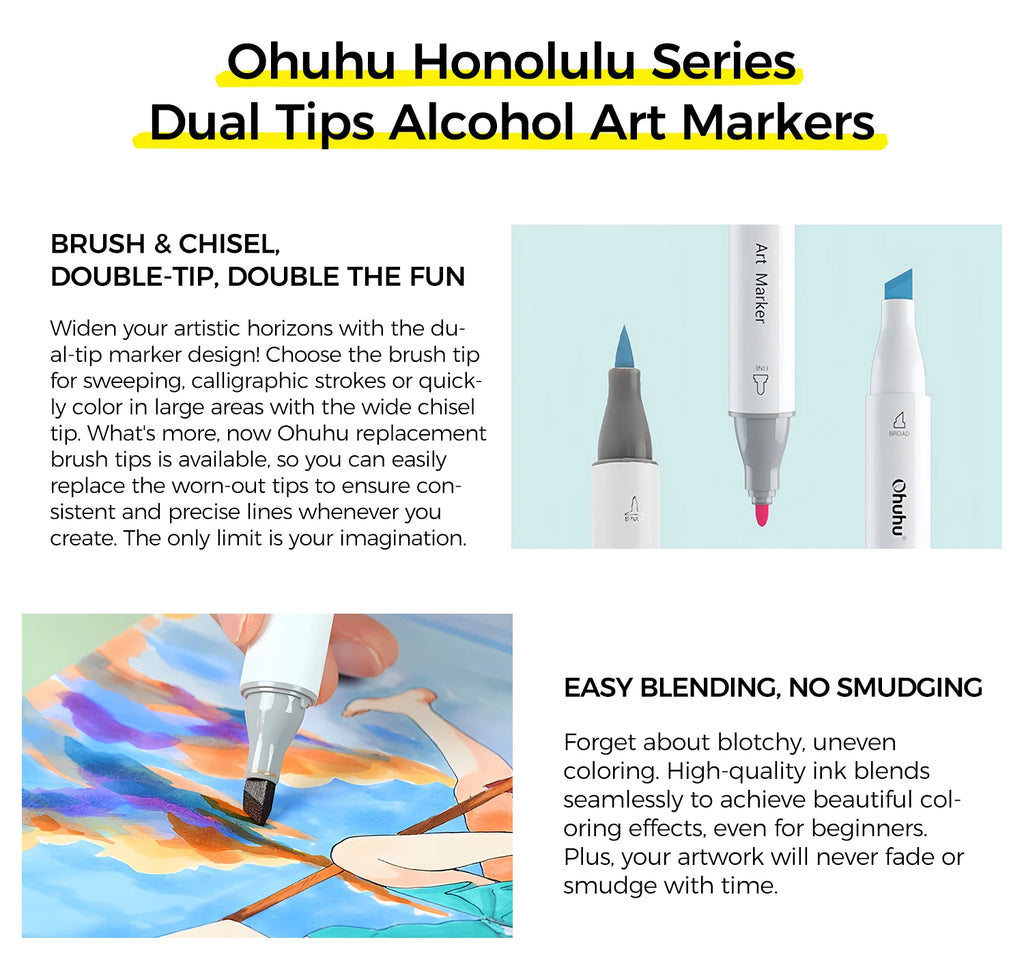 Ohuhu Honolulu 168 Colors Marker Pen Set Alcohol Art Markers Refillable Dual Tips Sketching Drawing Manga School Art Supplies