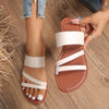 Rimocy 2023 Summer Flat Heel Sandals for Women Casual Plus Size Beach Slippers Woman Pu Leather Strap Slip-On Gladiator Sandals