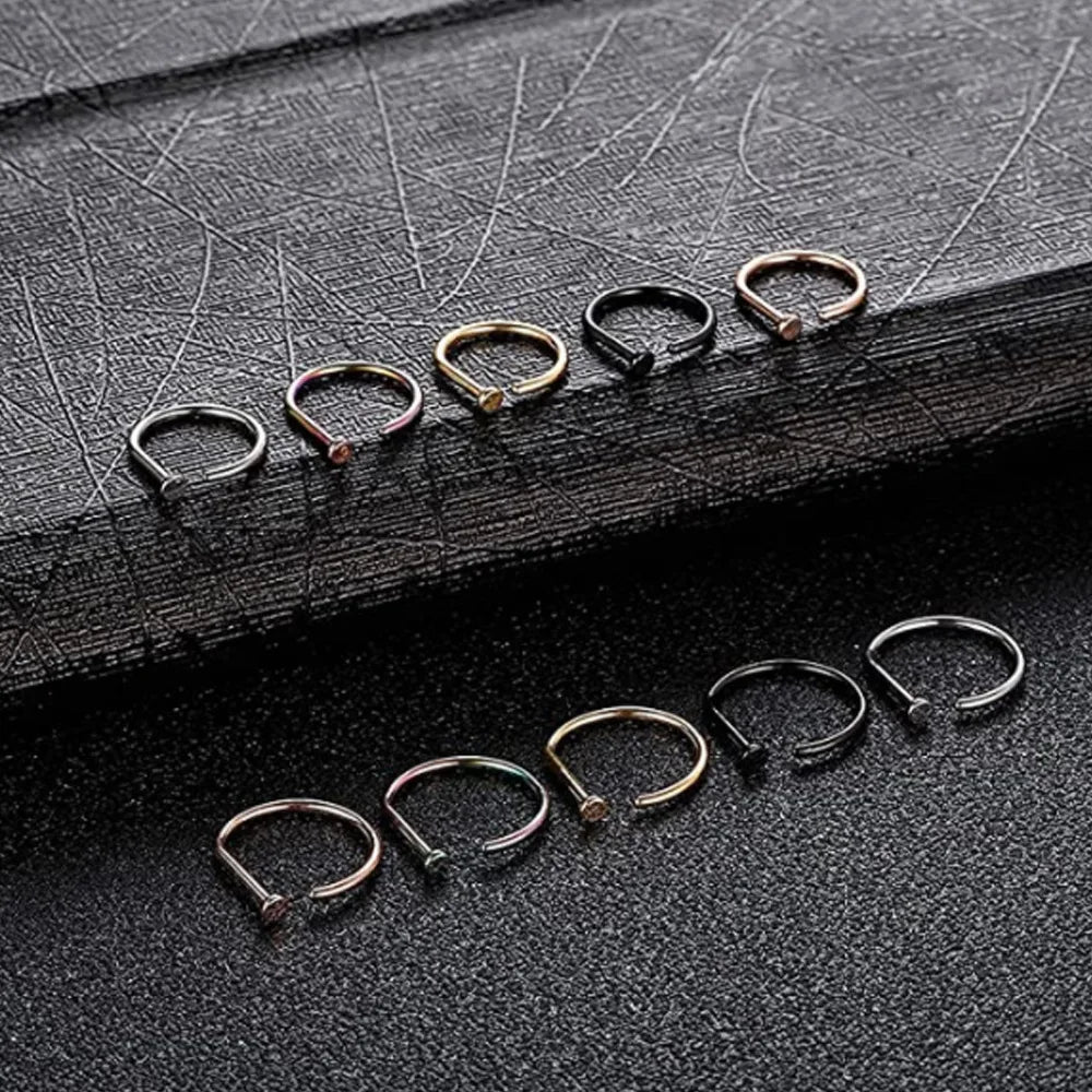 1pc D-shaped Nose Hoop Ring Stainless Steel 20G Nostril Body Jewelry Fake Nose Piercing Men Women 8mm 10mm