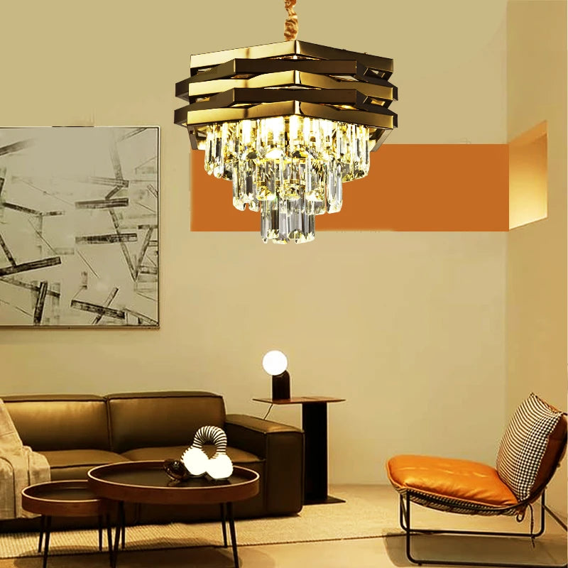 Gold round modern crystal ceiling chandelier K9 Crystal 3 level light ceiling pendant lamps for the living room foyer staircase