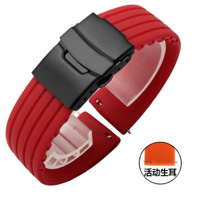 Silicone Watch Strap Replacement Rubber 18/20/22/24 mm Watch Band Stripe Pattern Bracelet Folding Stainless Steel Buckle Tool