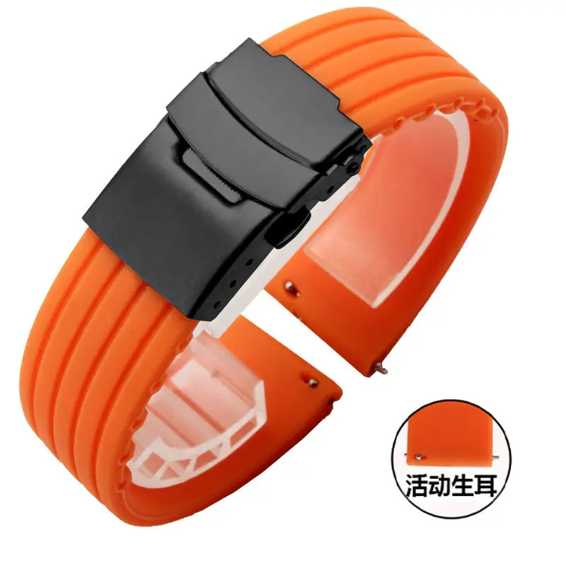 Silicone Watch Strap Replacement Rubber 18/20/22/24 mm Watch Band Stripe Pattern Bracelet Folding Stainless Steel Buckle Tool