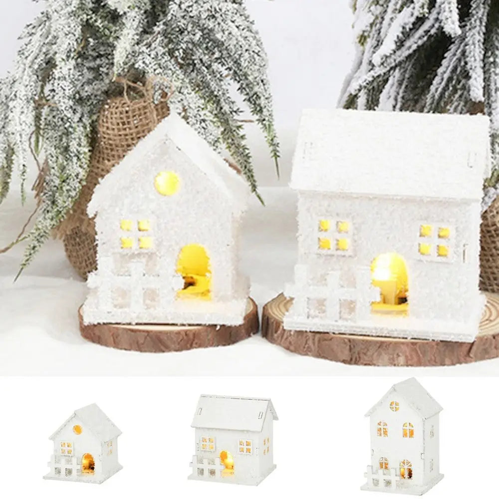 Mini Christmas LED Light Wooden House Kids Gift with Snowflake White Glowing Castle Luminous Christmas Tree