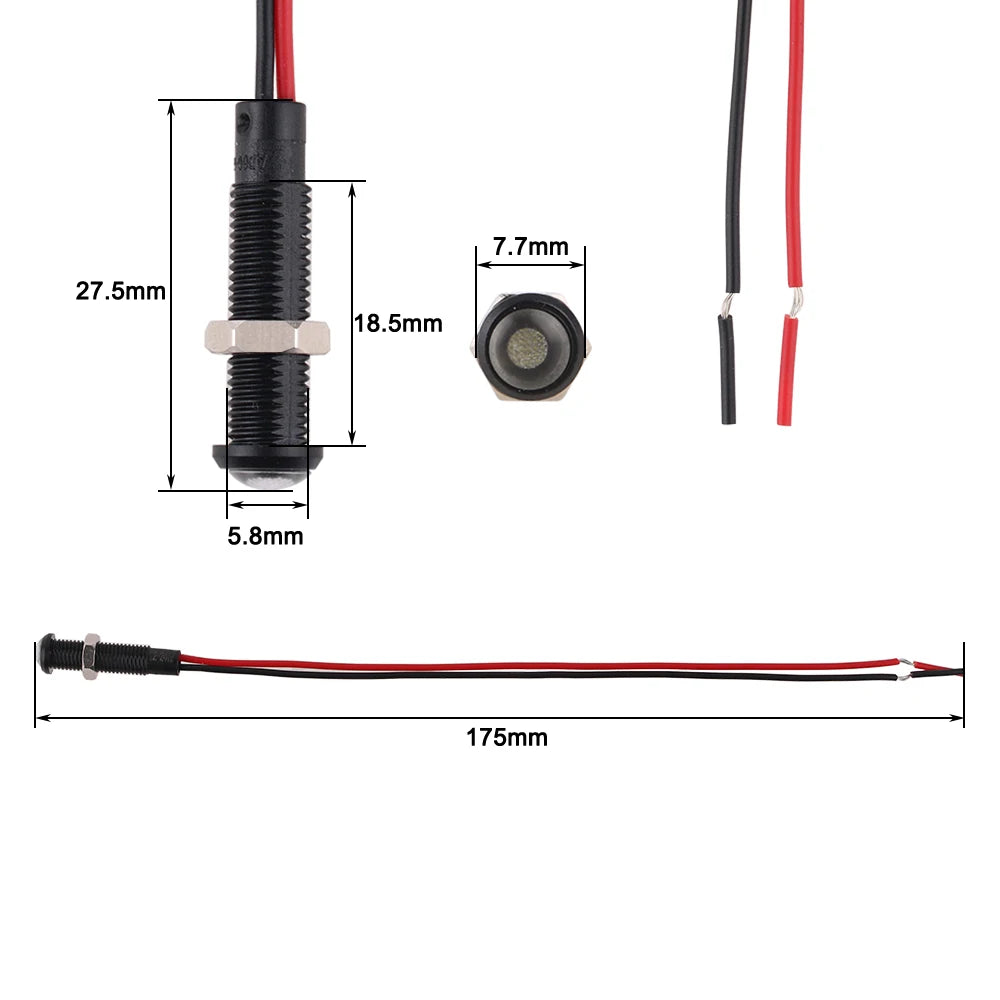 6mm LED Plastic Indicator Light Pilot Black Body Warning Signal Lamp 3V 6V 24V 110- 220V Red Yellow Blue Green White 1pc