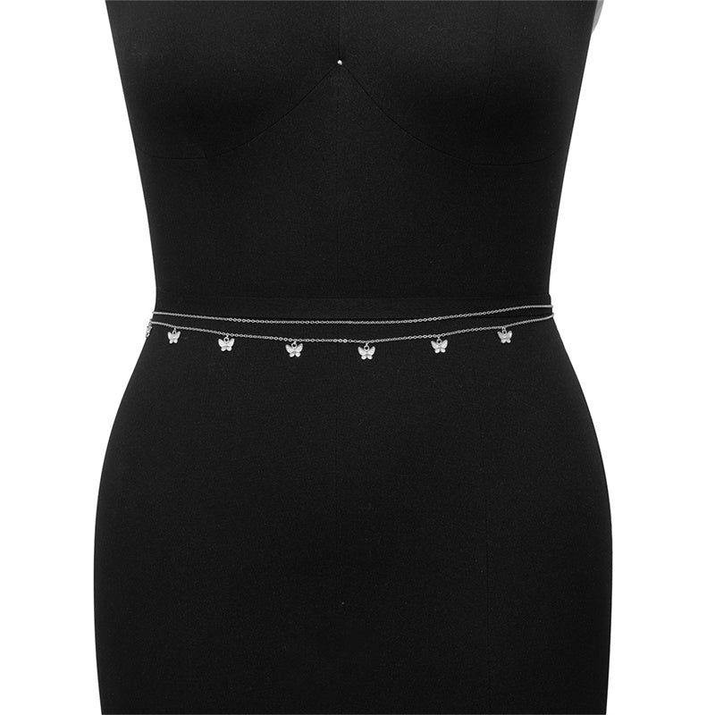 Sexy Double Women Butterfly Pendant Waist Chain Summer Beach Bikini Body Chain Jewelry