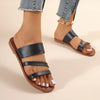 Rimocy 2023 Summer Flat Heel Sandals for Women Casual Plus Size Beach Slippers Woman Pu Leather Strap Slip-On Gladiator Sandals