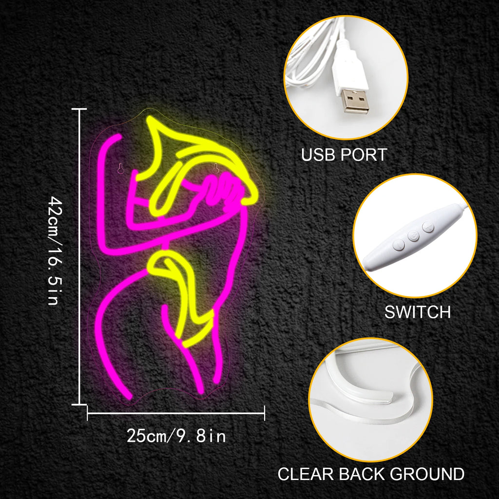 Sexy Lady Neon Sign Woman Body Pink Led Lights USB Powered Wall Light Up Signf For Home Bedroom Party Bar Night Club Room Decor