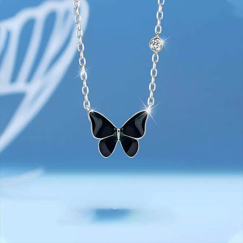 Summer 925 sterling silver black butterfly necklace female exquisite clavicle chain temperament pendant gifts to friends jewelry