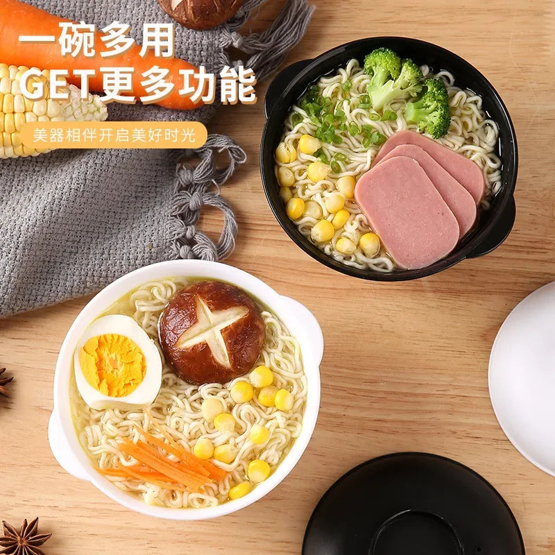 Noodle bowl with cover with two ears can be microwave heated lunch box thermal noodle bowl