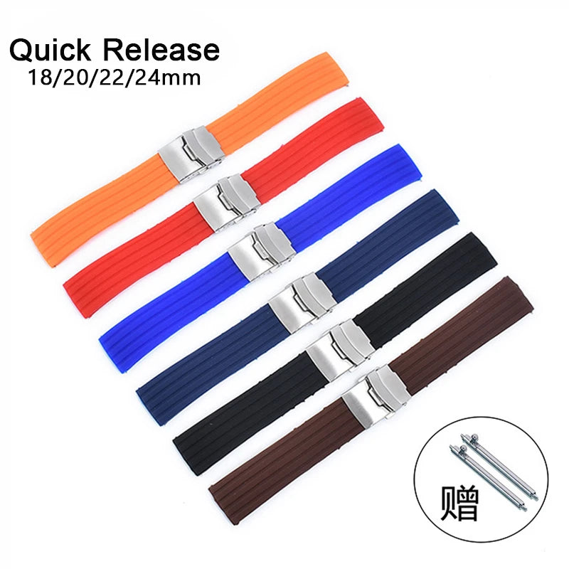 Silicone Watch Strap Replacement Rubber 18/20/22/24 mm Watch Band Stripe Pattern Bracelet Folding Stainless Steel Buckle Tool