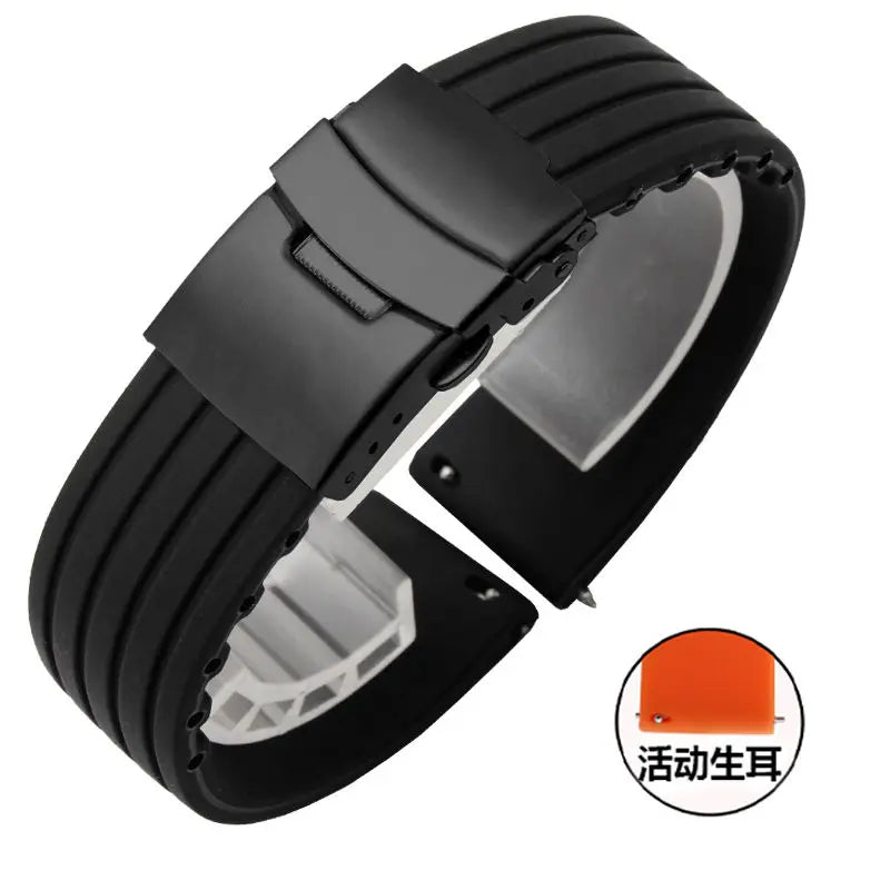 Silicone Watch Strap Replacement Rubber 18/20/22/24 mm Watch Band Stripe Pattern Bracelet Folding Stainless Steel Buckle Tool